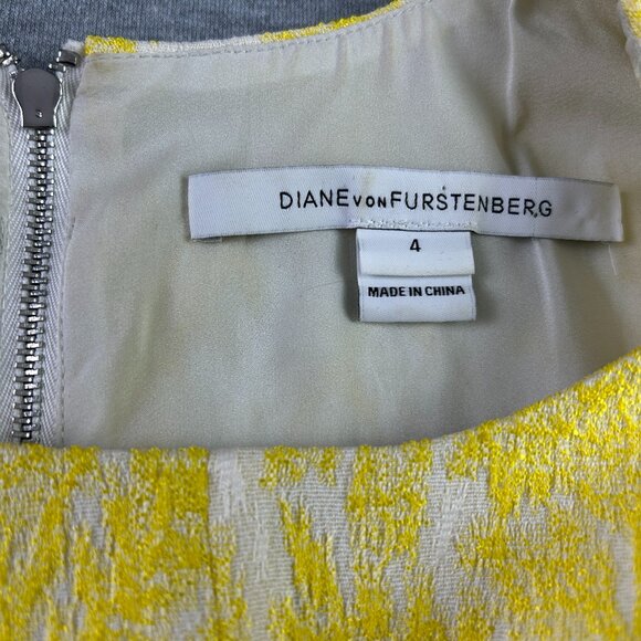 DIANE von FURSTENBERG Sz 4 'Carpreena' Lemon Yellow Floral Stamp Mini Dress - Picture 4 of 7